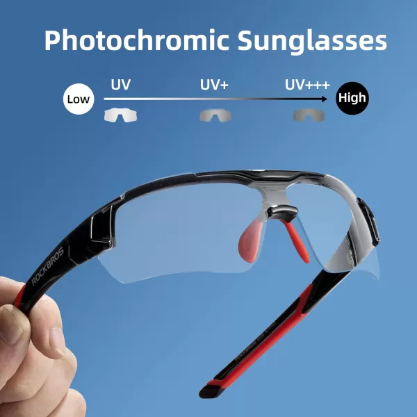 imageROCKBROS Photochromic Sunglasses for Men Women Safety Cycling Glasses UV Protection Outdoor Sport SunglassesBlack Red