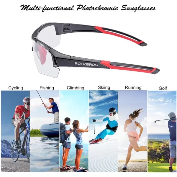 imageROCKBROS Photochromic Sunglasses for Men Women Safety Cycling Glasses UV Protection Outdoor Sport SunglassesBlack Red