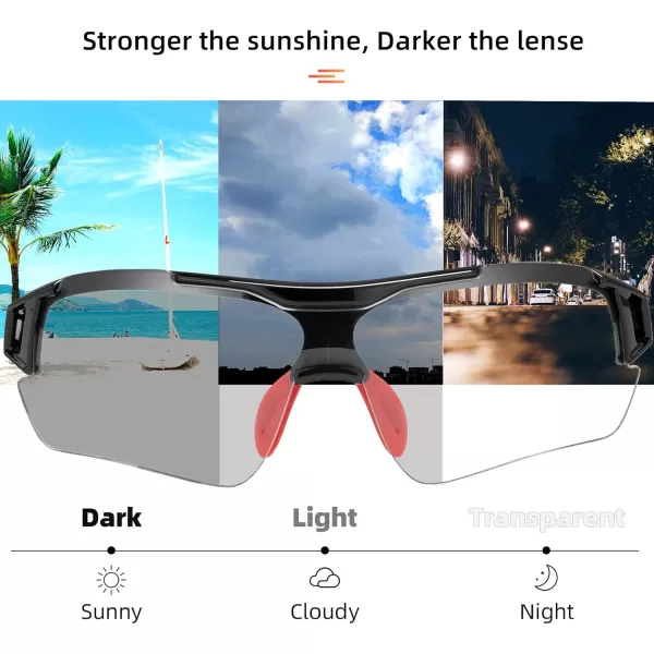 imageROCKBROS Photochromic Sunglasses for Men Women Safety Cycling Glasses UV Protection Outdoor Sport SunglassesBlack Red