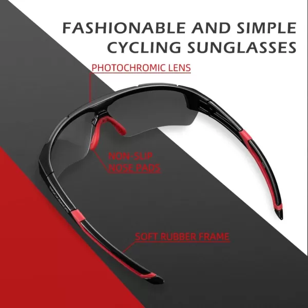imageROCKBROS Photochromic Sunglasses for Men Women Safety Cycling Glasses UV Protection Outdoor Sport SunglassesBlack Red