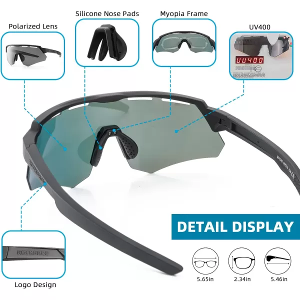 imageROCKBROS Polarized Cycling Glasses with 4 Interchangeable Lenses Baseball Sunglasses for Men Womens UV400 Sports SunglassesBlack