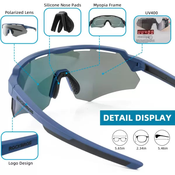 imageROCKBROS Polarized Cycling Glasses with 4 Interchangeable Lenses Baseball Sunglasses for Men Womens UV400 Sports SunglassesBlue