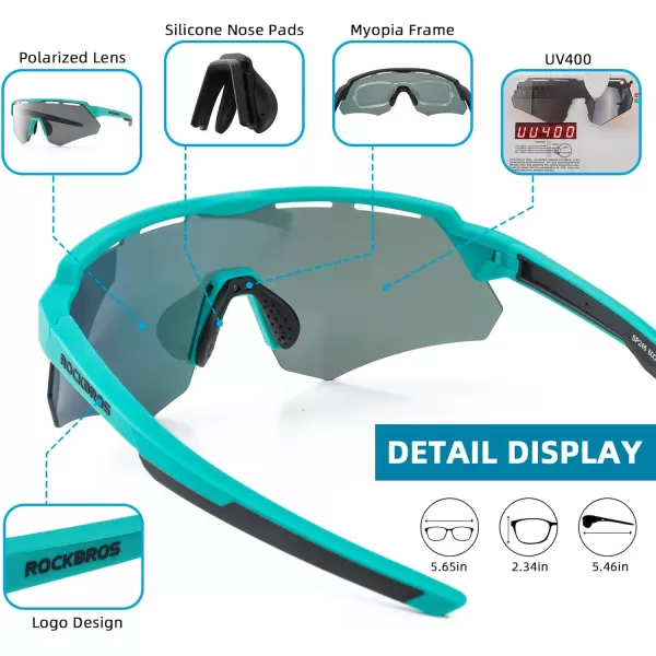 imageROCKBROS Polarized Cycling Glasses with 4 Interchangeable Lenses Baseball Sunglasses for Men Womens UV400 Sports SunglassesGreen