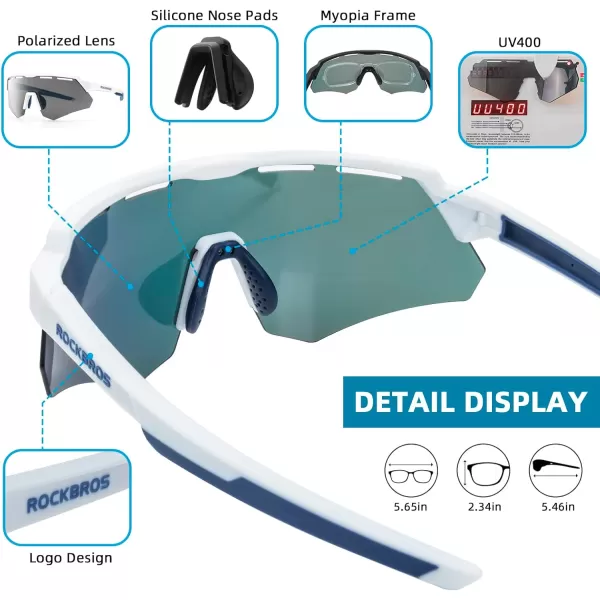 imageROCKBROS Polarized Cycling Glasses with 4 Interchangeable Lenses Baseball Sunglasses for Men Womens UV400 Sports SunglassesWhite