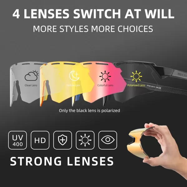imageROCKBROS Polarized Cycling Glasses with 4 Interchangeable Lenses Baseball Sunglasses for Men Womens UV400 Sports SunglassesWhite