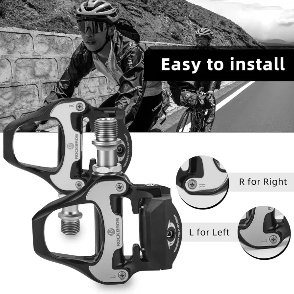 imageROCKBROS Road Bike Pedals Lightweight Clipless Bicycle Pedals with Cleats Set Compatible with SPDSL SystemBlackalloy body