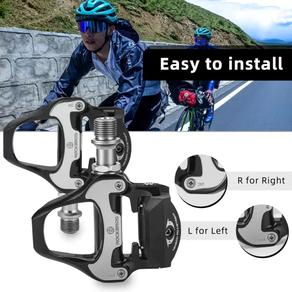 imageROCKBROS Road Bike Pedals Lightweight Clipless Bicycle Pedals with Cleats Set Compatible with SPDSL SystemBlackalloy body
