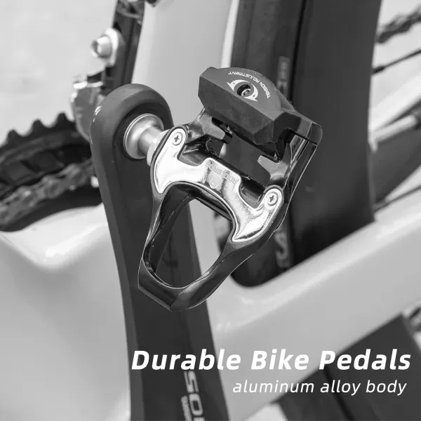imageROCKBROS Road Bike Pedals Lightweight Clipless Bicycle Pedals with Cleats Set Compatible with SPDSL SystemBlackalloy body