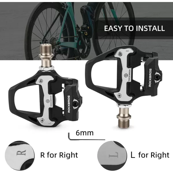 imageROCKBROS Road Bike Pedals Lightweight Clipless Bicycle Pedals with Cleats Set Compatible with SPDSL SystemBlacknylon body