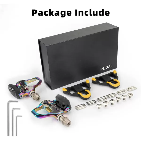 imageROCKBROS Road Bike Pedals Lightweight Clipless Bicycle Pedals with Cleats Set Compatible with SPDSL SystemColorfulalloy body