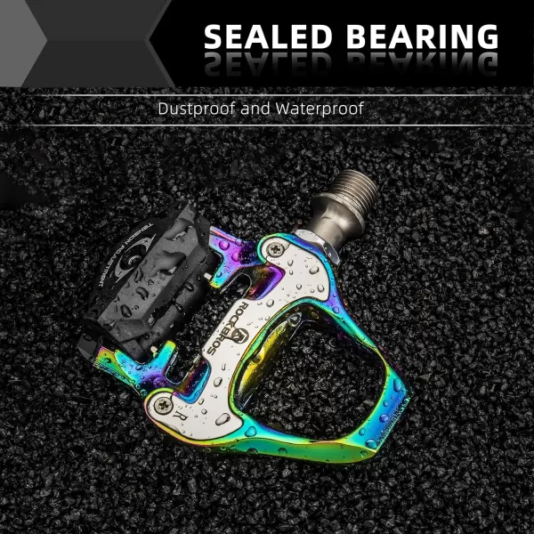 imageROCKBROS Road Bike Pedals Lightweight Clipless Bicycle Pedals with Cleats Set Compatible with SPDSL SystemColorfulalloy body