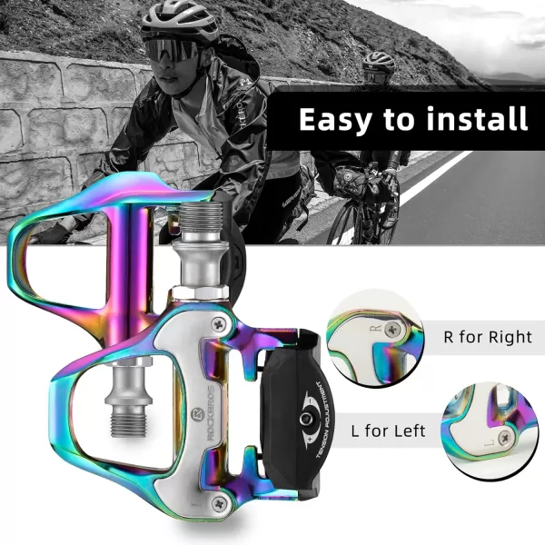 imageROCKBROS Road Bike Pedals Lightweight Clipless Bicycle Pedals with Cleats Set Compatible with SPDSL SystemColorfulalloy body