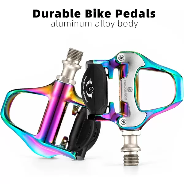 imageROCKBROS Road Bike Pedals Lightweight Clipless Bicycle Pedals with Cleats Set Compatible with SPDSL SystemColorfulalloy body