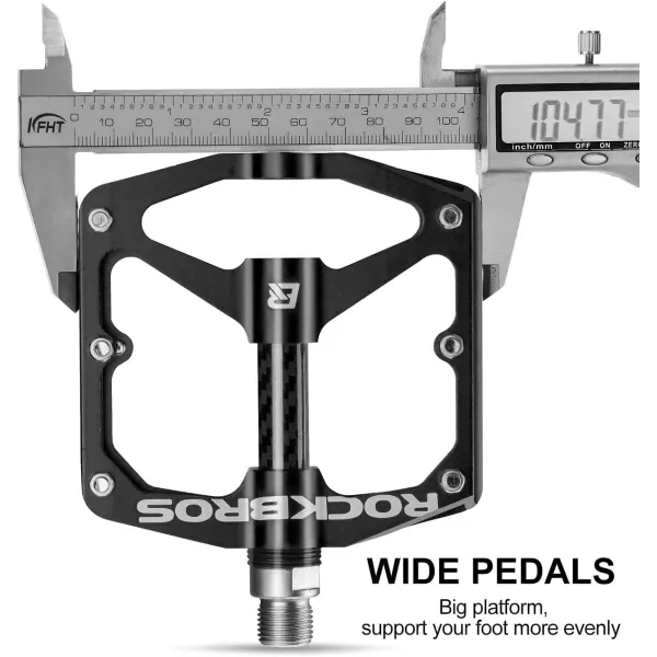 imageRock BROS Mountain Bike Pedals Flat Bicycle Pedals 916 Lightweight Road Bike Pedals Carbon Fiber Sealed Bearing Flat Pedals for MTBBlack