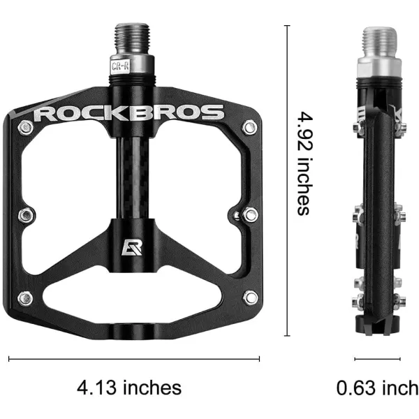 imageRock BROS Mountain Bike Pedals Flat Bicycle Pedals 916 Lightweight Road Bike Pedals Carbon Fiber Sealed Bearing Flat Pedals for MTBBlack