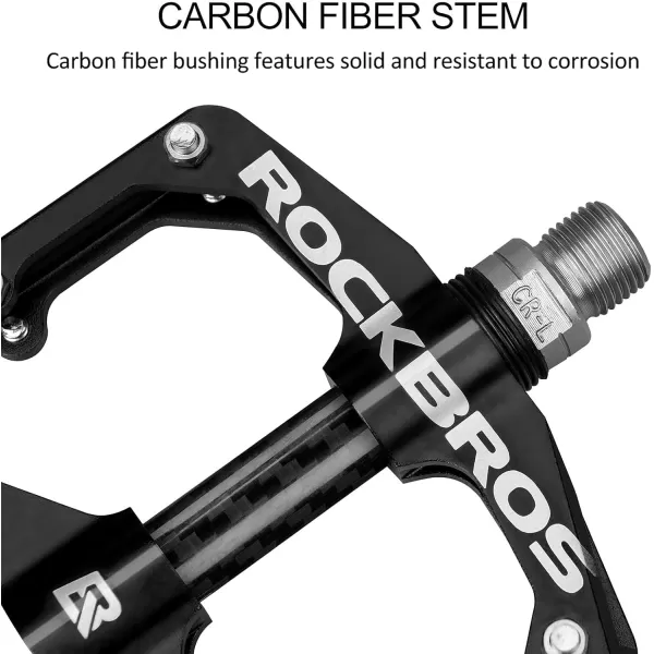 imageRock BROS Mountain Bike Pedals Flat Bicycle Pedals 916 Lightweight Road Bike Pedals Carbon Fiber Sealed Bearing Flat Pedals for MTBBlack