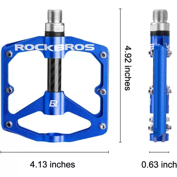 imageRock BROS Mountain Bike Pedals Flat Bicycle Pedals 916 Lightweight Road Bike Pedals Carbon Fiber Sealed Bearing Flat Pedals for MTBBlue