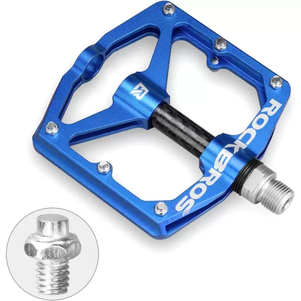 imageRock BROS Mountain Bike Pedals Flat Bicycle Pedals 916 Lightweight Road Bike Pedals Carbon Fiber Sealed Bearing Flat Pedals for MTBBlue