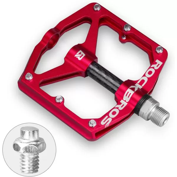 imageRock BROS Mountain Bike Pedals Flat Bicycle Pedals 916 Lightweight Road Bike Pedals Carbon Fiber Sealed Bearing Flat Pedals for MTBRed