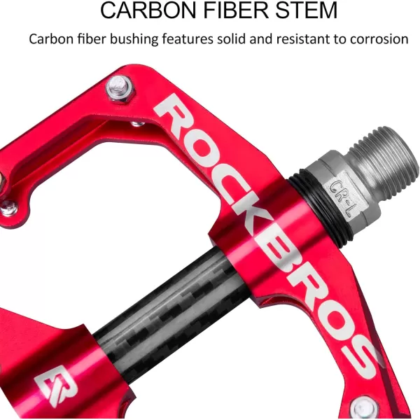 imageRock BROS Mountain Bike Pedals Flat Bicycle Pedals 916 Lightweight Road Bike Pedals Carbon Fiber Sealed Bearing Flat Pedals for MTBRed