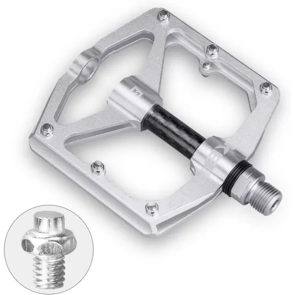 imageRock BROS Mountain Bike Pedals Flat Bicycle Pedals 916 Lightweight Road Bike Pedals Carbon Fiber Sealed Bearing Flat Pedals for MTBSilver