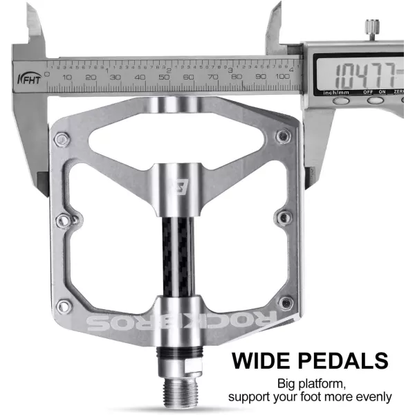 imageRock BROS Mountain Bike Pedals Flat Bicycle Pedals 916 Lightweight Road Bike Pedals Carbon Fiber Sealed Bearing Flat Pedals for MTBSilver