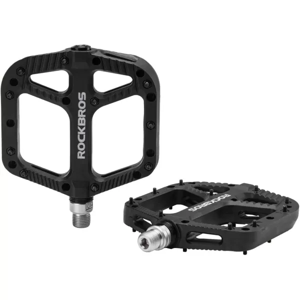 imageRock BROS Mountain Bike Pedals Nylon Composite Bearing 916quot MTB Bicycle Pedals with Wide Flat PlatformBlack