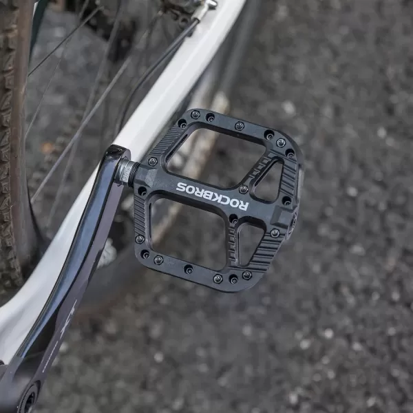 imageRock BROS Mountain Bike Pedals Nylon Composite Bearing 916quot MTB Bicycle Pedals with Wide Flat PlatformBlack
