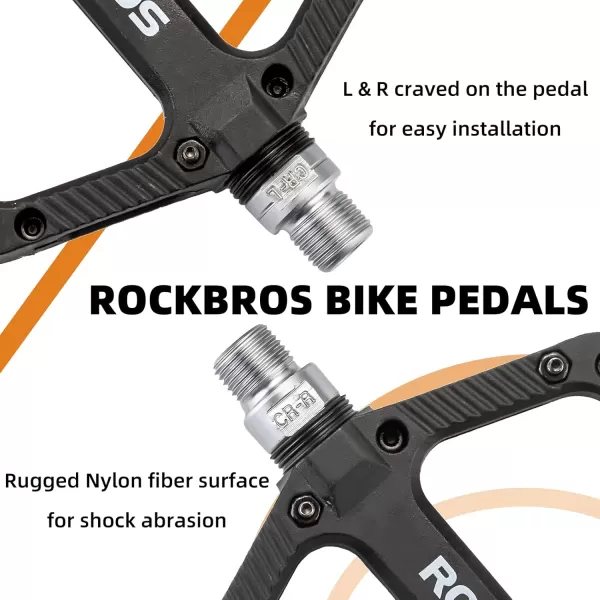 imageRock BROS Mountain Bike Pedals Nylon Composite Bearing 916quot MTB Bicycle Pedals with Wide Flat PlatformBlack
