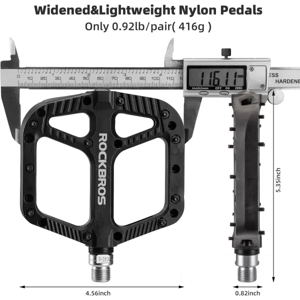 imageRock BROS Mountain Bike Pedals Nylon Composite Bearing 916quot MTB Bicycle Pedals with Wide Flat PlatformBlack