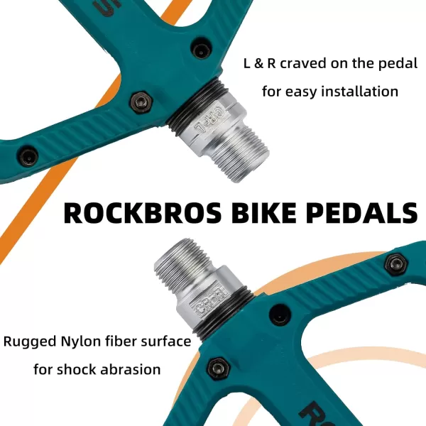 imageRock BROS Mountain Bike Pedals Nylon Composite Bearing 916quot MTB Bicycle Pedals with Wide Flat PlatformBlue