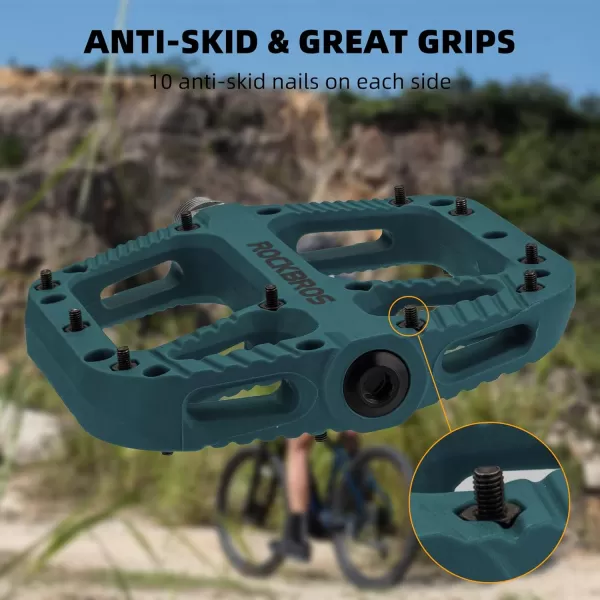 imageRock BROS Mountain Bike Pedals Nylon Composite Bearing 916quot MTB Bicycle Pedals with Wide Flat PlatformBlue