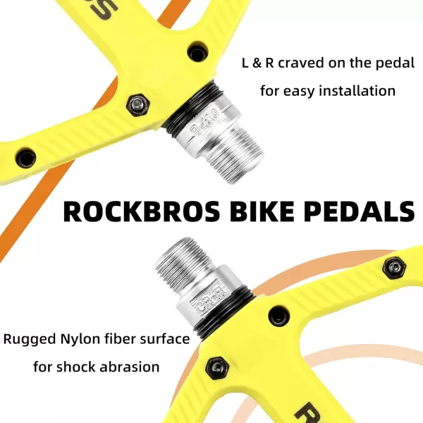 imageRock BROS Mountain Bike Pedals Nylon Composite Bearing 916quot MTB Bicycle Pedals with Wide Flat PlatformGreen
