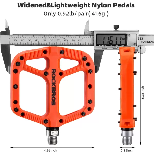 imageRock BROS Mountain Bike Pedals Nylon Composite Bearing 916quot MTB Bicycle Pedals with Wide Flat PlatformOrange