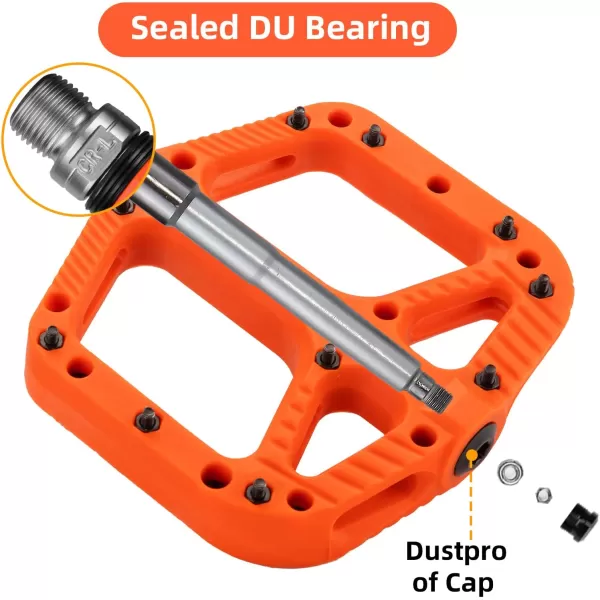 imageRock BROS Mountain Bike Pedals Nylon Composite Bearing 916quot MTB Bicycle Pedals with Wide Flat PlatformOrange