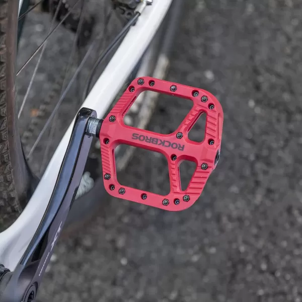 imageRock BROS Mountain Bike Pedals Nylon Composite Bearing 916quot MTB Bicycle Pedals with Wide Flat PlatformRed