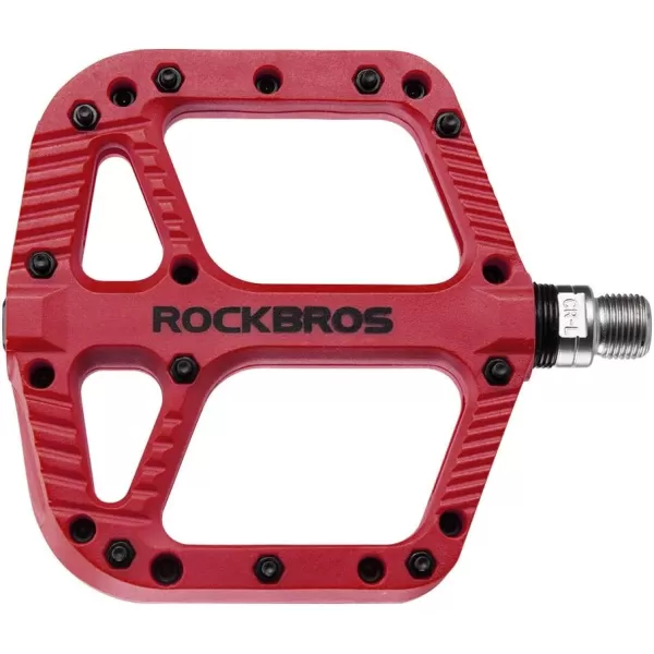 imageRock BROS Mountain Bike Pedals Nylon Composite Bearing 916quot MTB Bicycle Pedals with Wide Flat PlatformRed