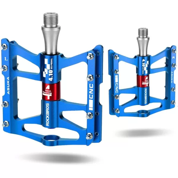 imageROCKBROS 4 Bearings Mountain Bike Pedals MTB Padals Platform Flat Bike Pedals Aluminum Alloy 916quotBlue