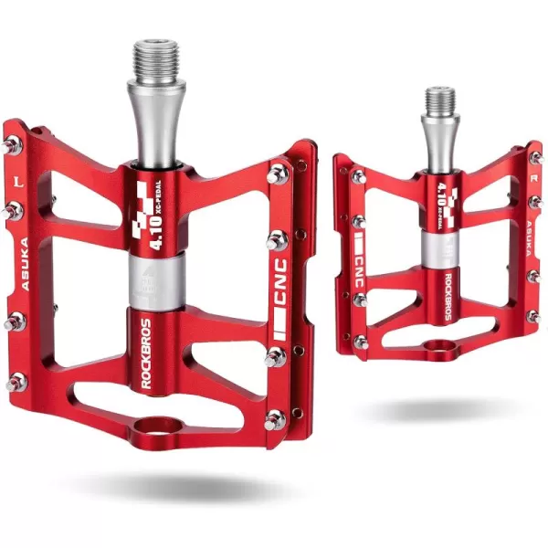 imageROCKBROS 4 Bearings Mountain Bike Pedals MTB Padals Platform Flat Bike Pedals Aluminum Alloy 916quotRed