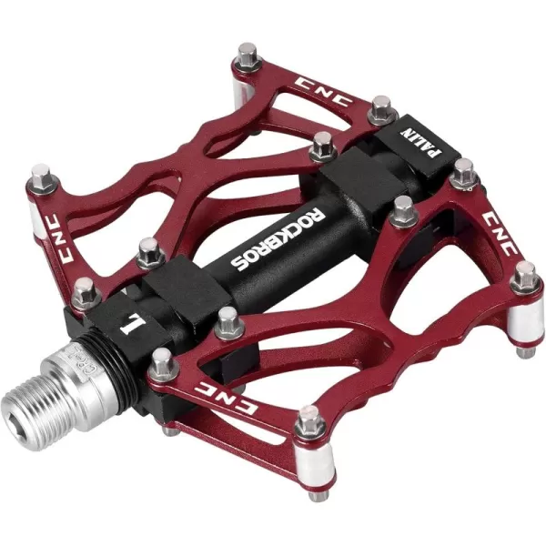 imageROCKBROS Mountain Bike Pedals MTB Pedals CNC NonSlip Lightweight Aluminum Alloy Bicycle Pedals Sealed Bearings Bicycle Platform Pedals 916quot BMX Road Bike PedalRed 2
