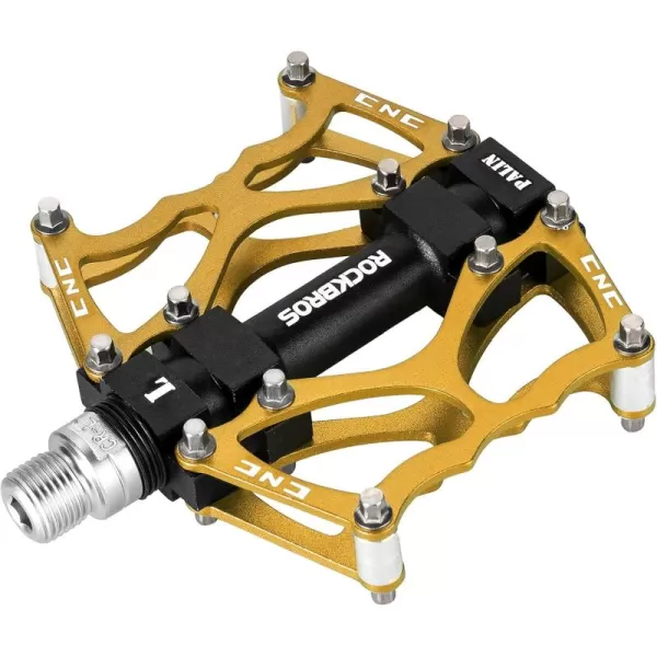 imageROCKBROS Mountain Bike Pedals MTB Pedals CNC NonSlip Lightweight Aluminum Alloy Bicycle Pedals Sealed Bearings Bicycle Platform Pedals 916quot BMX Road Bike PedalGold