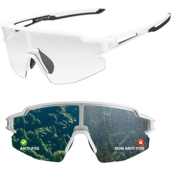 imageROCKBROS Photochromic Sports Sunglasses for Men Women Cycling UV ProtectionBlack Whiteantifog