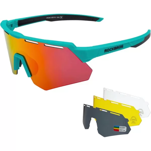 imageROCKBROS Polarized Cycling Glasses with 4 Interchangeable Lenses Baseball Sunglasses for Men Womens UV400 Sports SunglassesGreen
