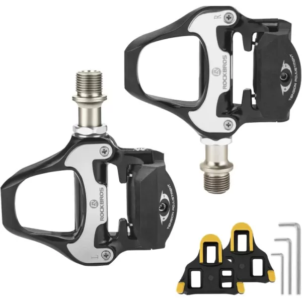 imageROCKBROS Road Bike Pedals Lightweight Clipless Bicycle Pedals with Cleats Set Compatible with SPDSL SystemBlackalloy body