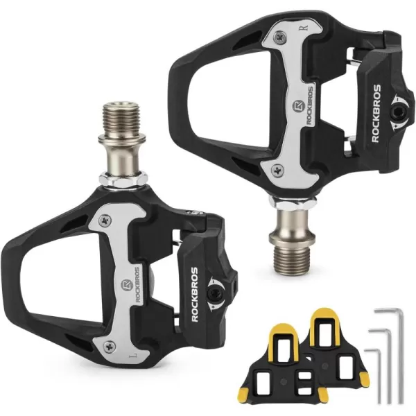 imageROCKBROS Road Bike Pedals Lightweight Clipless Bicycle Pedals with Cleats Set Compatible with SPDSL SystemBlacknylon body
