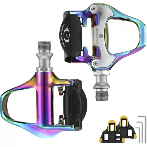 imageROCKBROS Road Bike Pedals Lightweight Clipless Bicycle Pedals with Cleats Set Compatible with SPDSL SystemColorfulalloy body