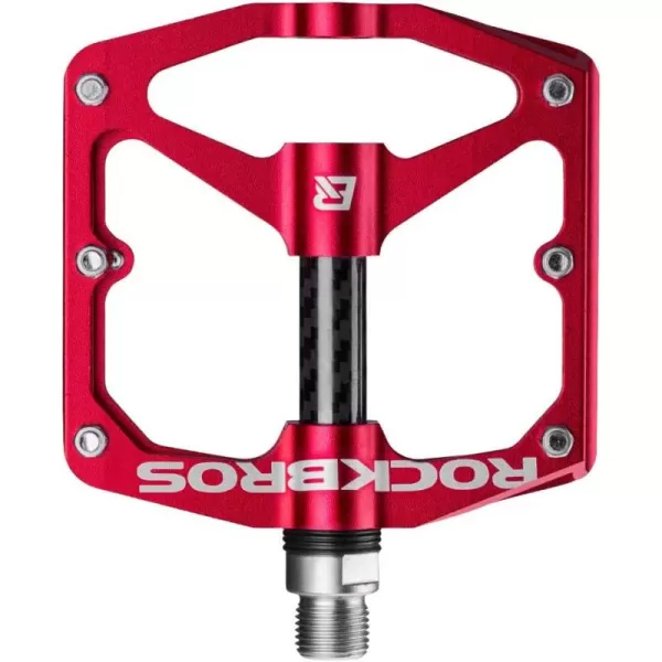 imageRock BROS Mountain Bike Pedals Flat Bicycle Pedals 916 Lightweight Road Bike Pedals Carbon Fiber Sealed Bearing Flat Pedals for MTBRed