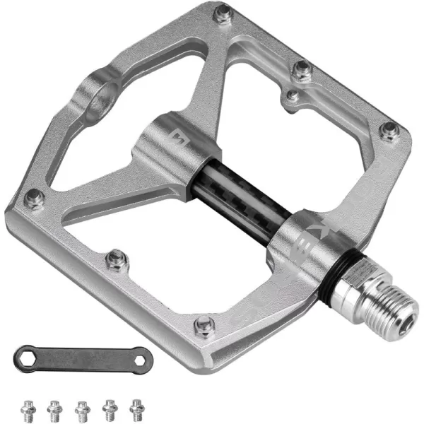 imageRock BROS Mountain Bike Pedals Flat Bicycle Pedals 916 Lightweight Road Bike Pedals Carbon Fiber Sealed Bearing Flat Pedals for MTBSilver