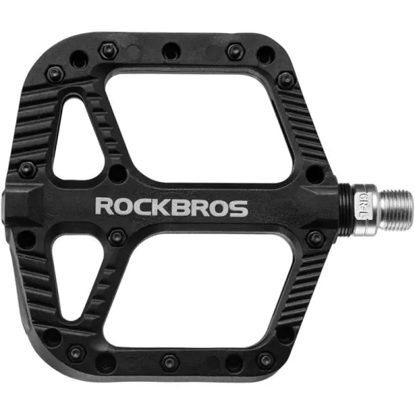 imageRock BROS Mountain Bike Pedals Nylon Composite Bearing 916quot MTB Bicycle Pedals with Wide Flat PlatformBlack