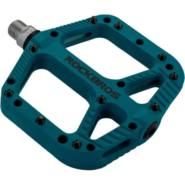 imageRock BROS Mountain Bike Pedals Nylon Composite Bearing 916quot MTB Bicycle Pedals with Wide Flat PlatformBlue